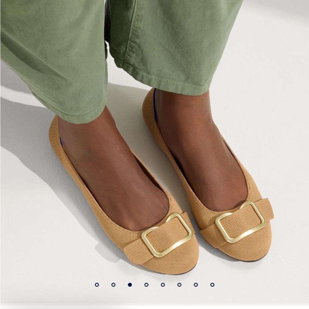 Rothy’s Tan Flats with Gold Buckle